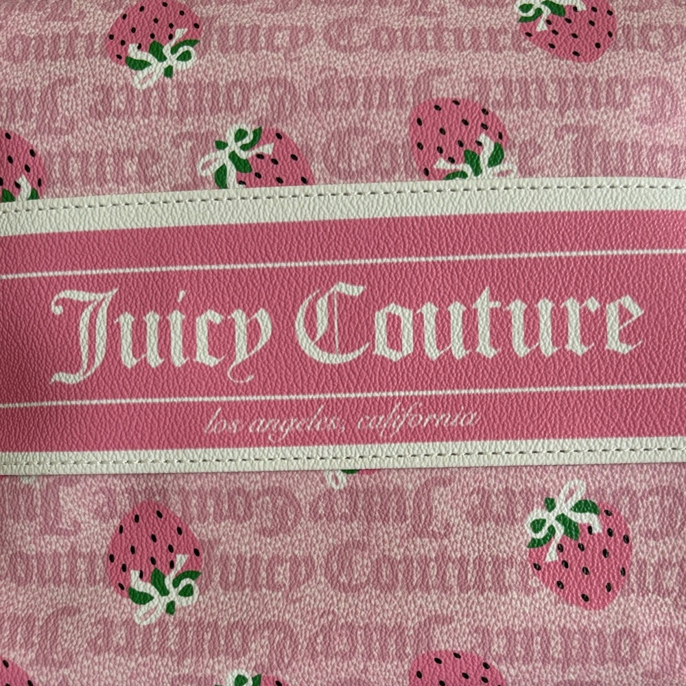 ☀️Juicy Couture Pink Strawberry Print Cosmetic Bag with Makeup Puffs Bundle. - Picture 6 of 6